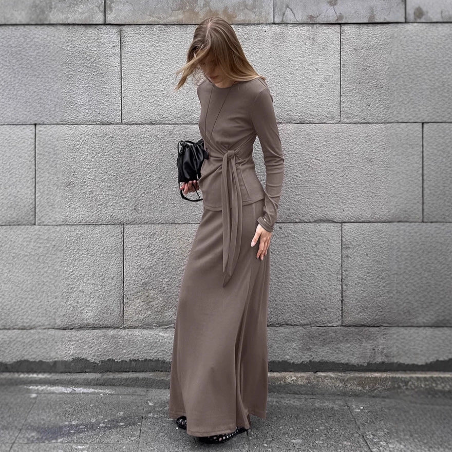 Women's Elegant Retro Crew Neck Dress Two-piece Set