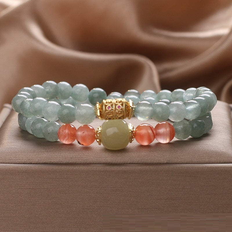 New Chinese Style Oil Green Jade Southern Red Agate Beaded Bracelet