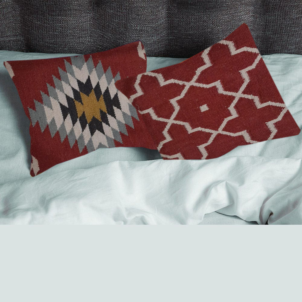 Kilim Handwoven Wine Berry Cushion Cover-0