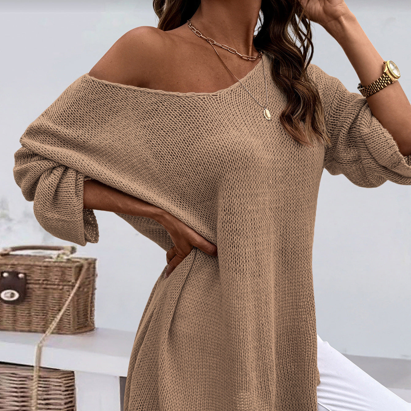 Fashion V-neck Pullover Plus Size Women's Knitted Sweater