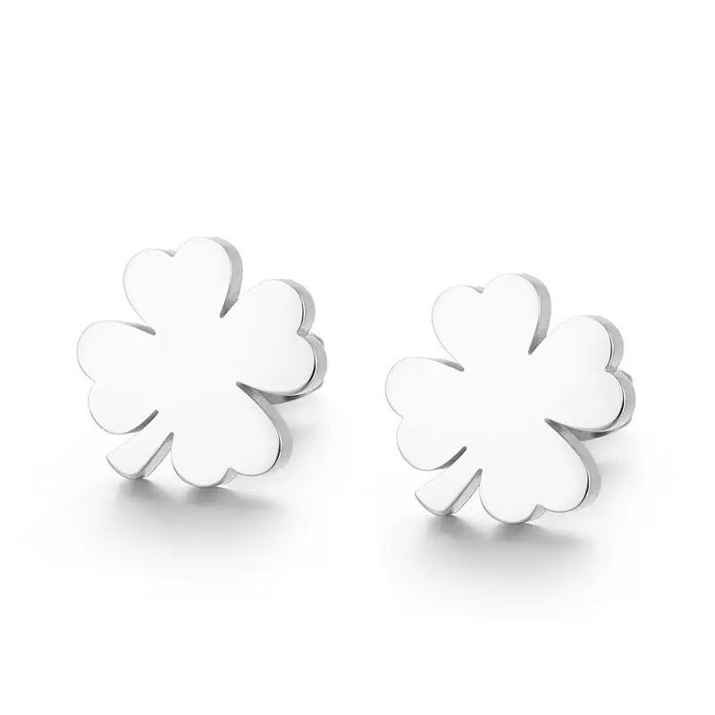 Titanium Steel Does Not Fade, 18K Gold New Four-leaf Clover Earrings, Niche Design With A High-end Feel