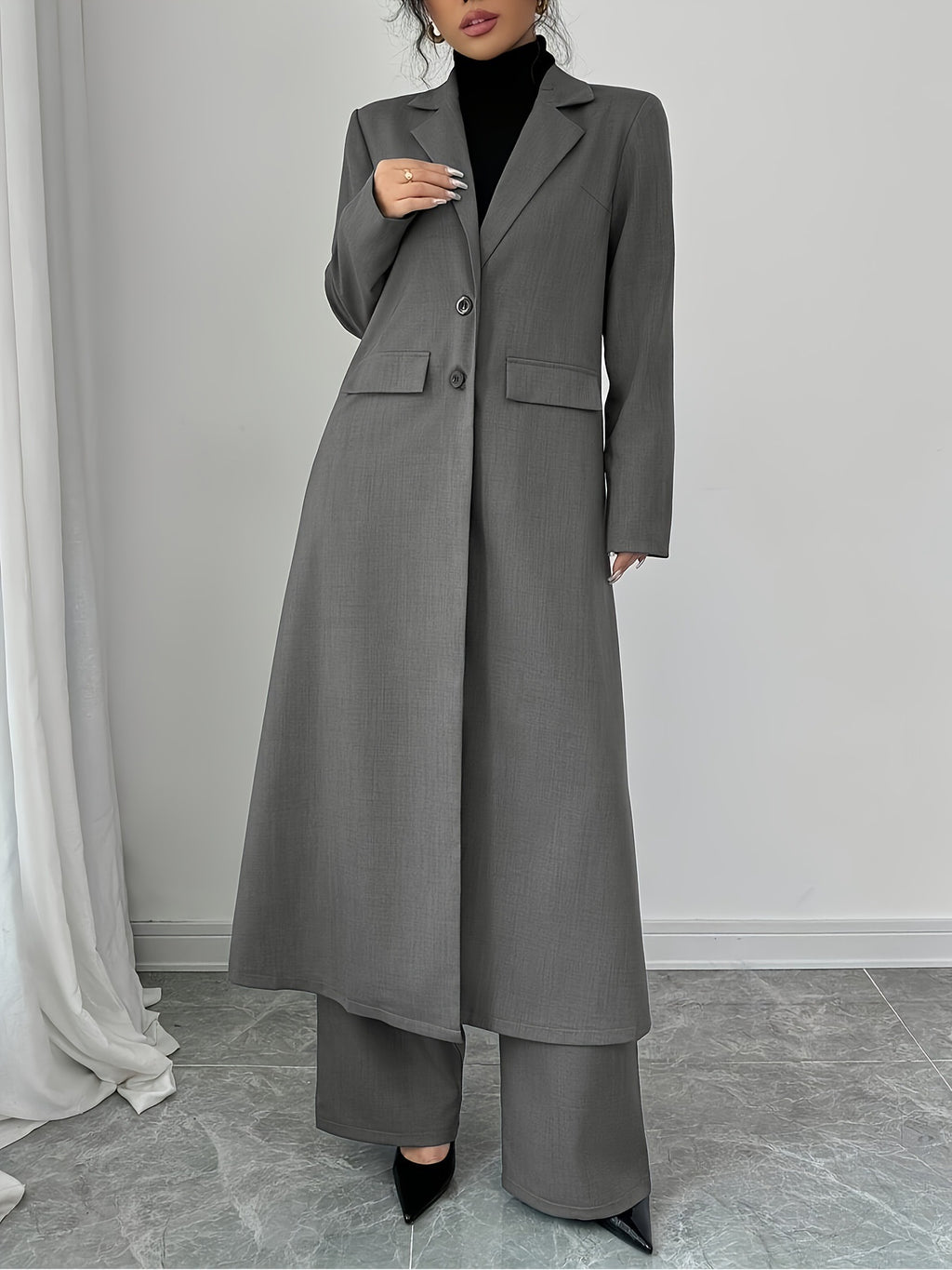 Long Jacket Without Lining Pants Elegant Graceful Two-piece Suit