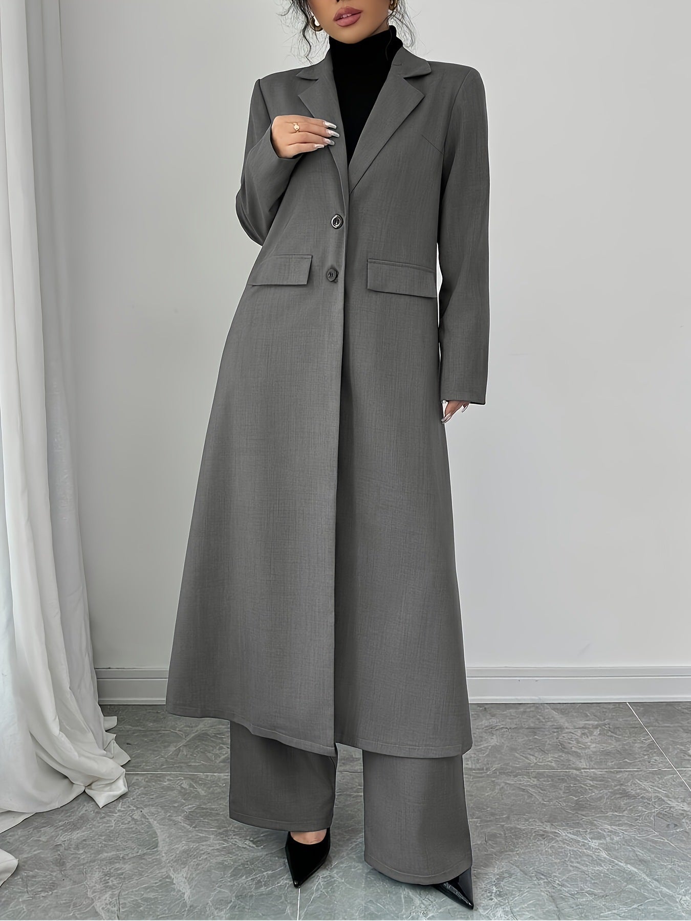 Long Jacket Without Lining Pants Elegant Graceful Two-piece Suit