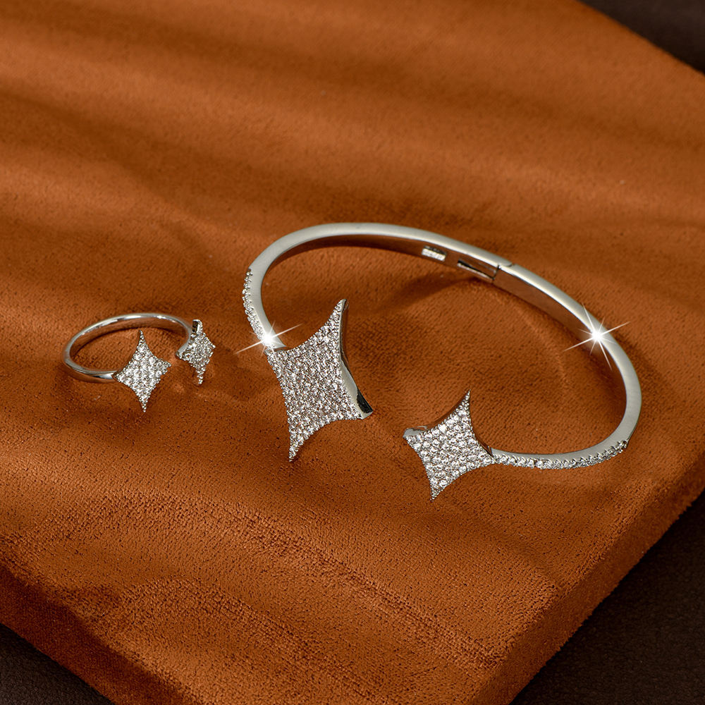 Simple Full Micro-paved Walewise Extension Jewelry Set Star Bracelet