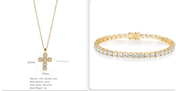 Classic 18K Gold Electroplated Zircon High-grade Tennis Full Diamond Personality Bracelet