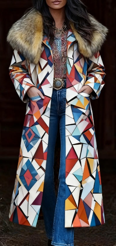 Fashion Retro Women's Coat, Warm Printed Long Coat