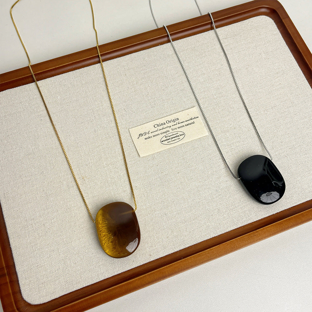 Square Tigereye Pendant Necklace Long Obsidian Sweater Chain Personalized All-matching Accessories