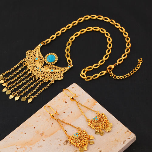 3pcs Fashionable And Personalized Water Droplet Tassel Copper Plated 18k Gold Women's Necklace And Earring Set, Suitable For Parties And Gifts, Daily Wear