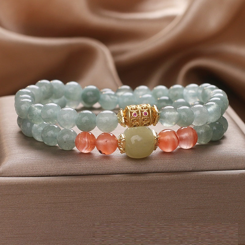 New Chinese Style Oil Green Jade Southern Red Agate Beaded Bracelet