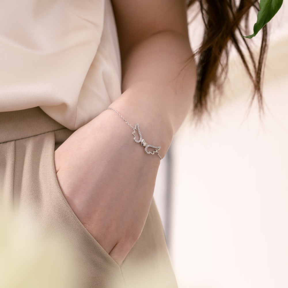 Sterling Silver Bracelet Female With Hearts Wings Zircon Inlaid