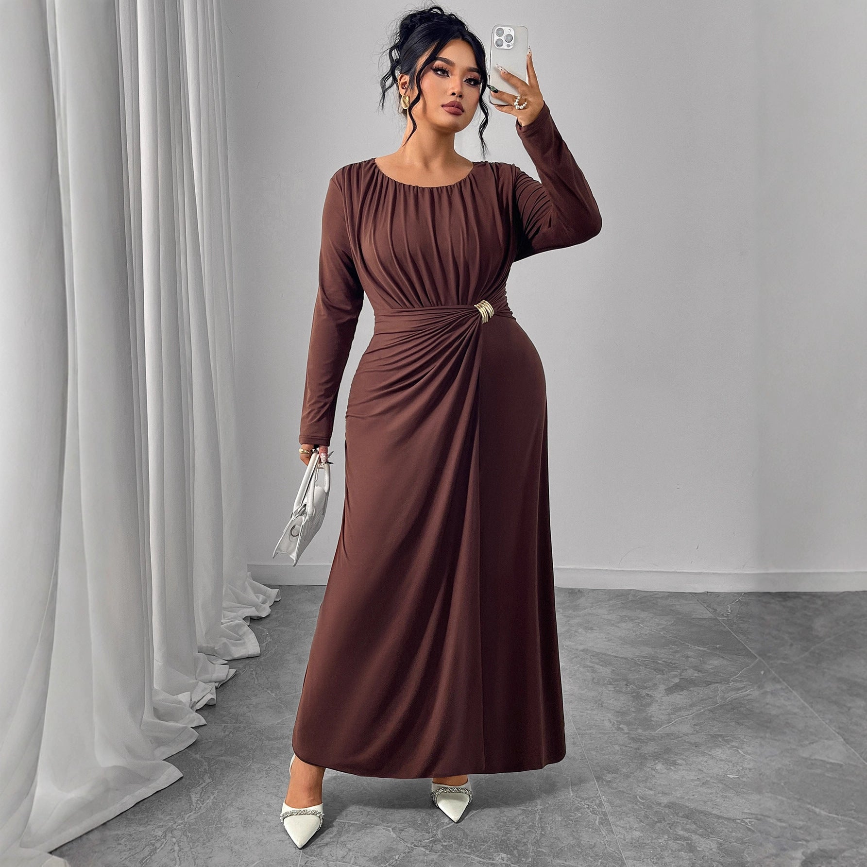 Fashion Coffee Color Dress For Women