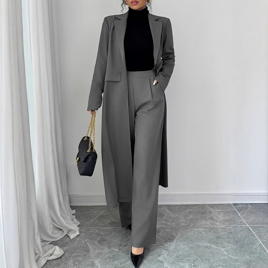 Long Jacket Without Lining Pants Elegant Graceful Two-piece Suit