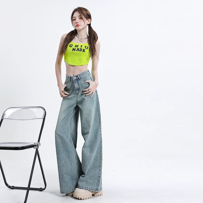 Washed-out Vintage Wide Leg Jeans For Women Spring And Autumn New