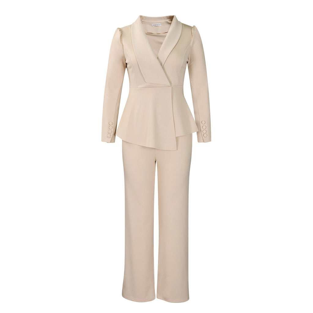 Ruffled Long-sleeved Top Wide-leg Pants Suit