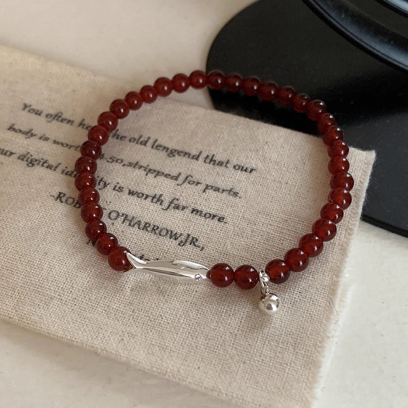 S925 Sterling Silver Red Agate Small Fish Apatite Bracelet For Women