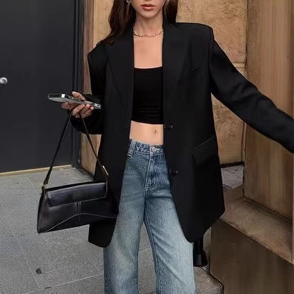 Retro Loose Black Women's Suit Jacket
