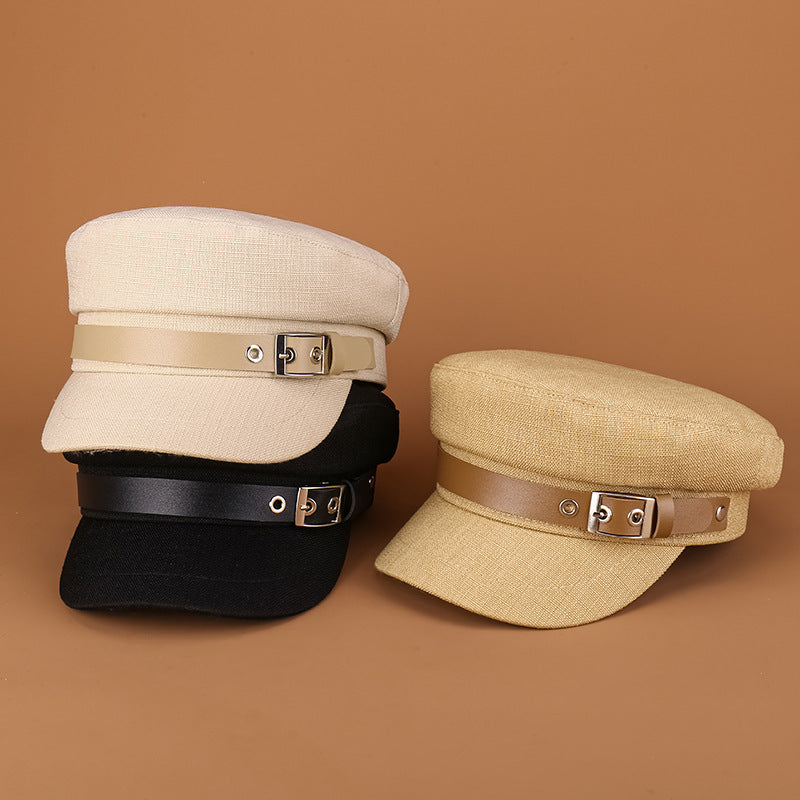 Women's Trendy Belt Buckle Duck Tongue Flat Beret Outdoor Sun-proof Warm Painter Hat