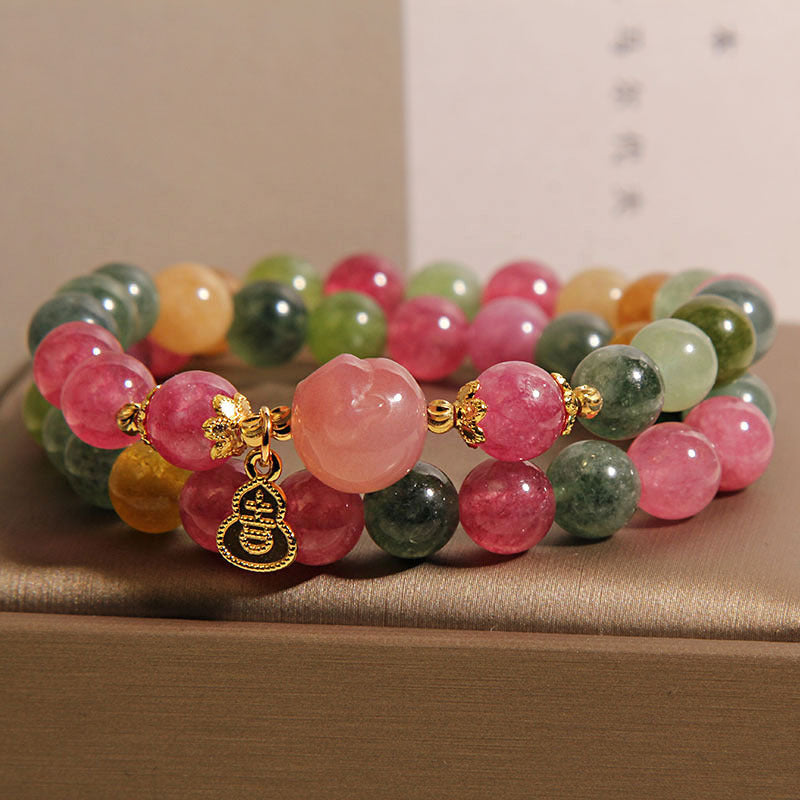 Natural Jade Color Tourmaline Double Ring Bracelet