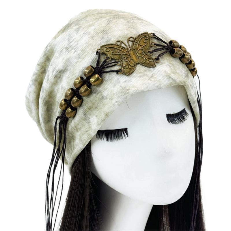 Hat Tie-dyed Tassel Beaded Beanie Hat