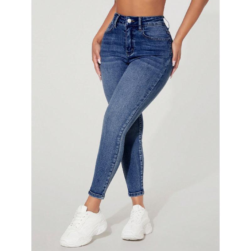 High Waist Fastener Decoration Skinny Stretch Jeans