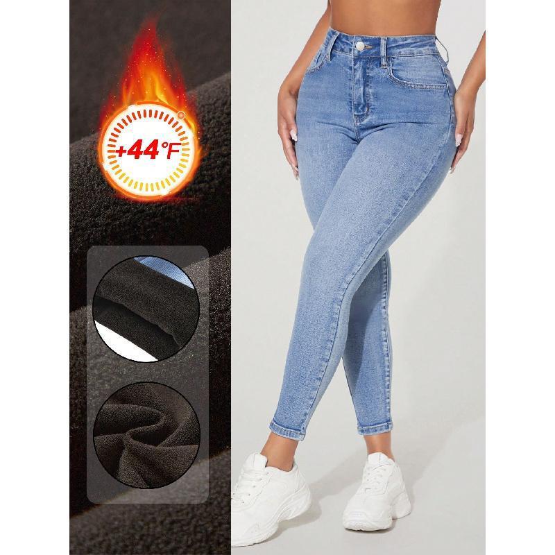 High Waist Fastener Decoration Skinny Stretch Jeans