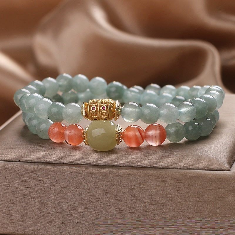 New Chinese Style Oil Green Jade Southern Red Agate Beaded Bracelet