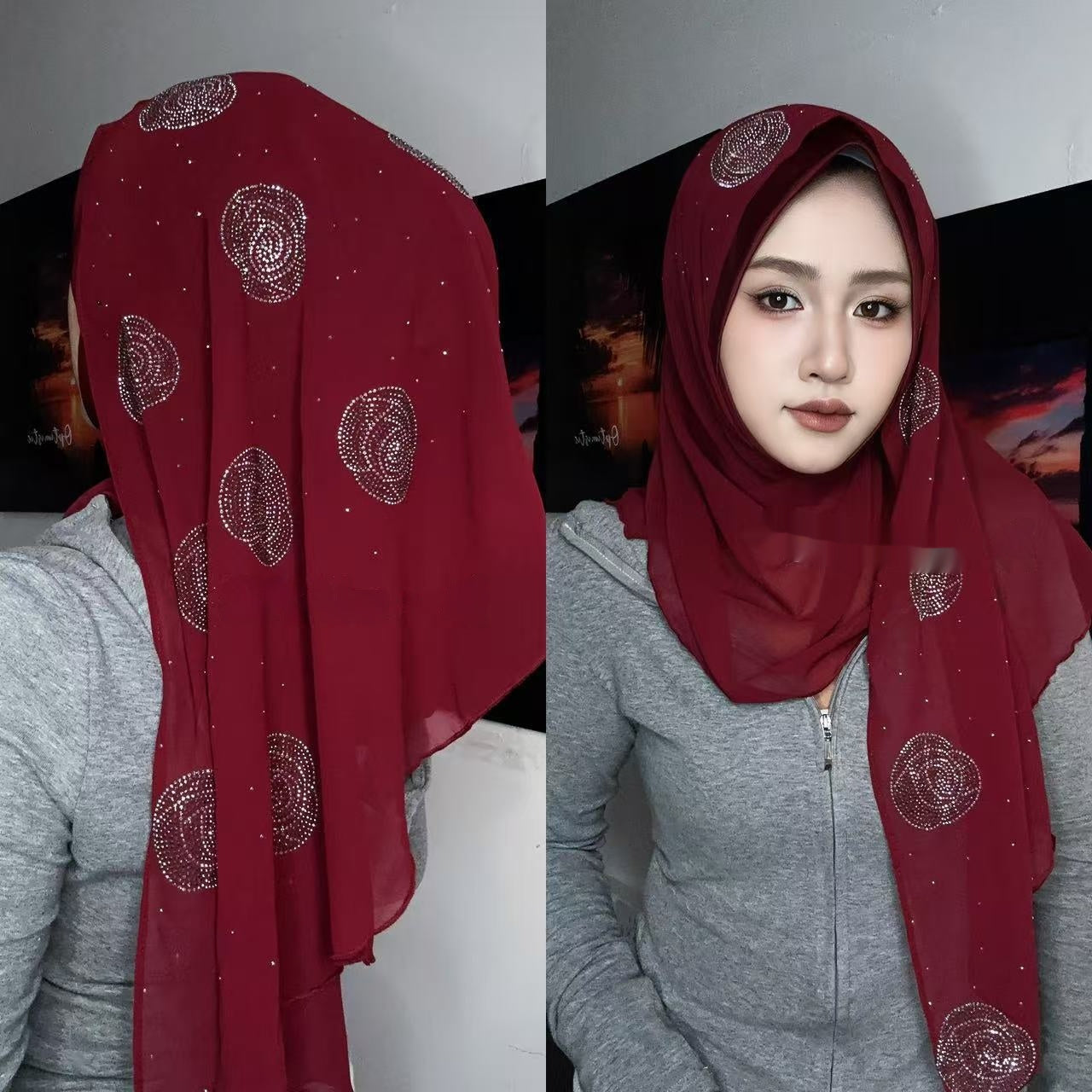 Scarf Rose Rhinestone Wrap Towel