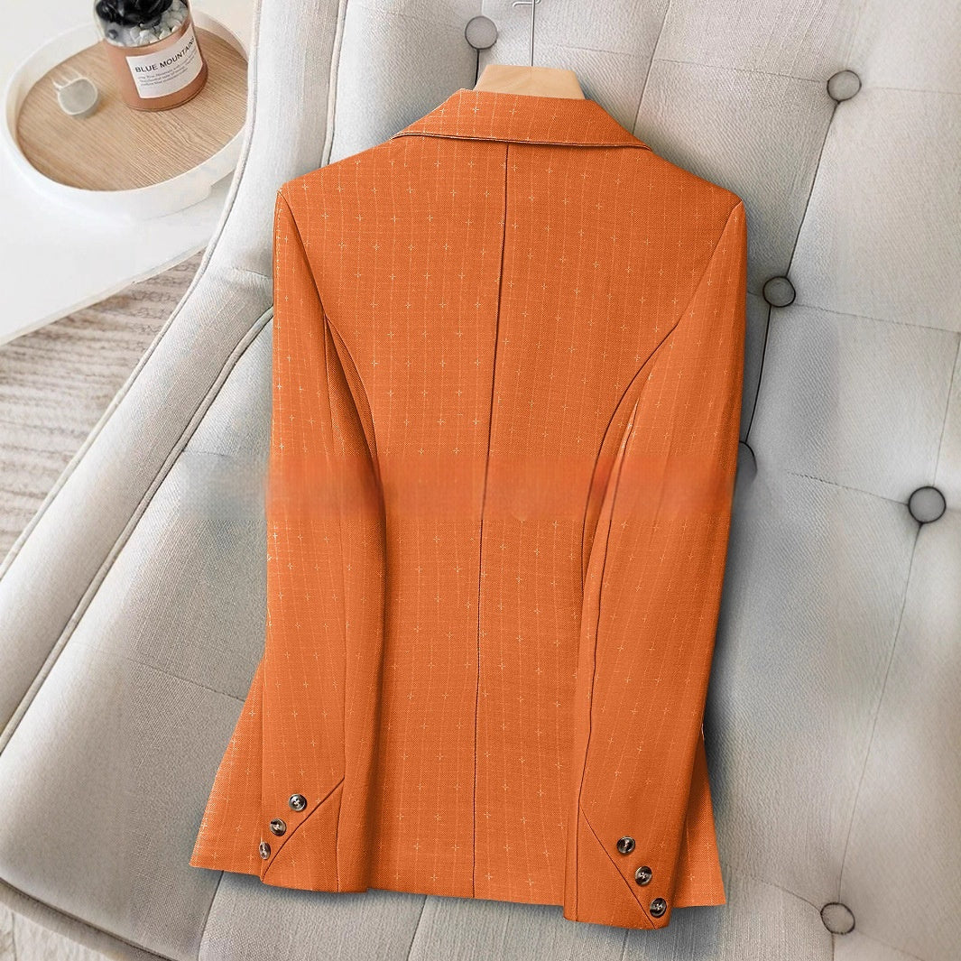 Elegant Orange Geometric Pattern Suit Collar Fashion Long Sleeve Casual