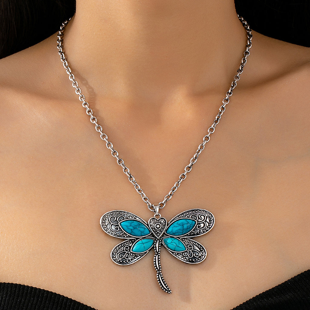 Fashionable Light Luxury Dragonfly Turquoise Pendant Necklace