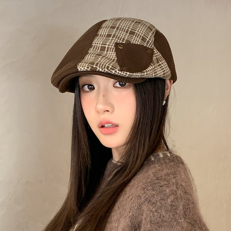 British Retro Plaid Stitching Advance Hats Make Your Face Look Smaller