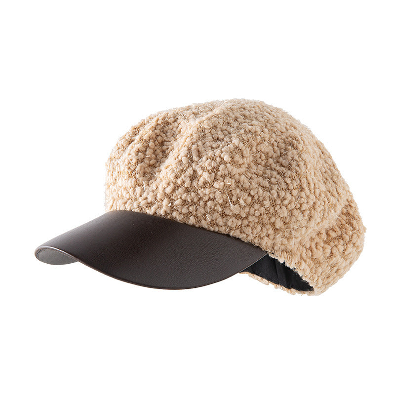 Korean PU Leather Brim Beret Autumn And Winter