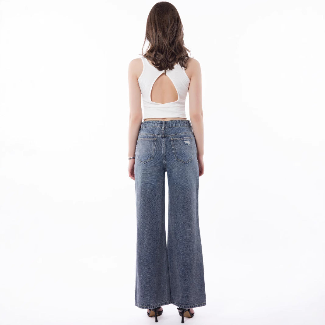 Women's Retro Large Size Worn Wide-leg Jeans