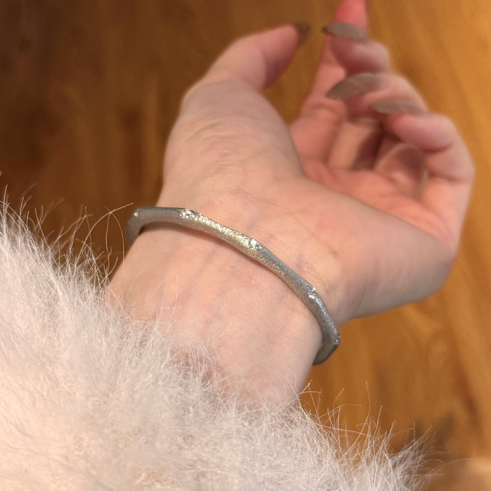 Sterling Silver Wire Drawing Craft Zircon Inlaid High-rise Bracelet