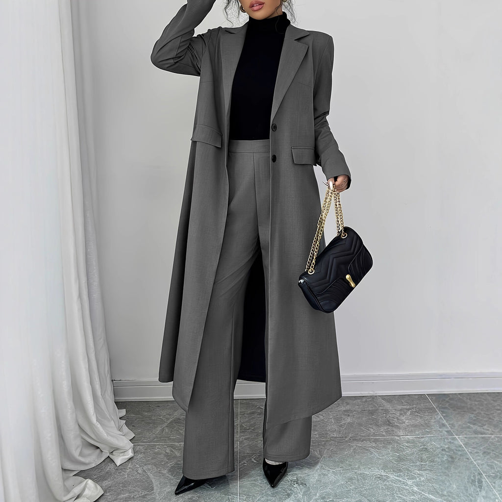 Long Jacket Without Lining Pants Elegant Graceful Two-piece Suit