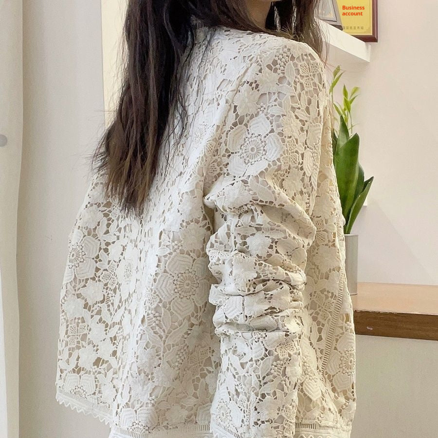 New Chinese Lace Crocheted Short Coat Women's Long Sleeve