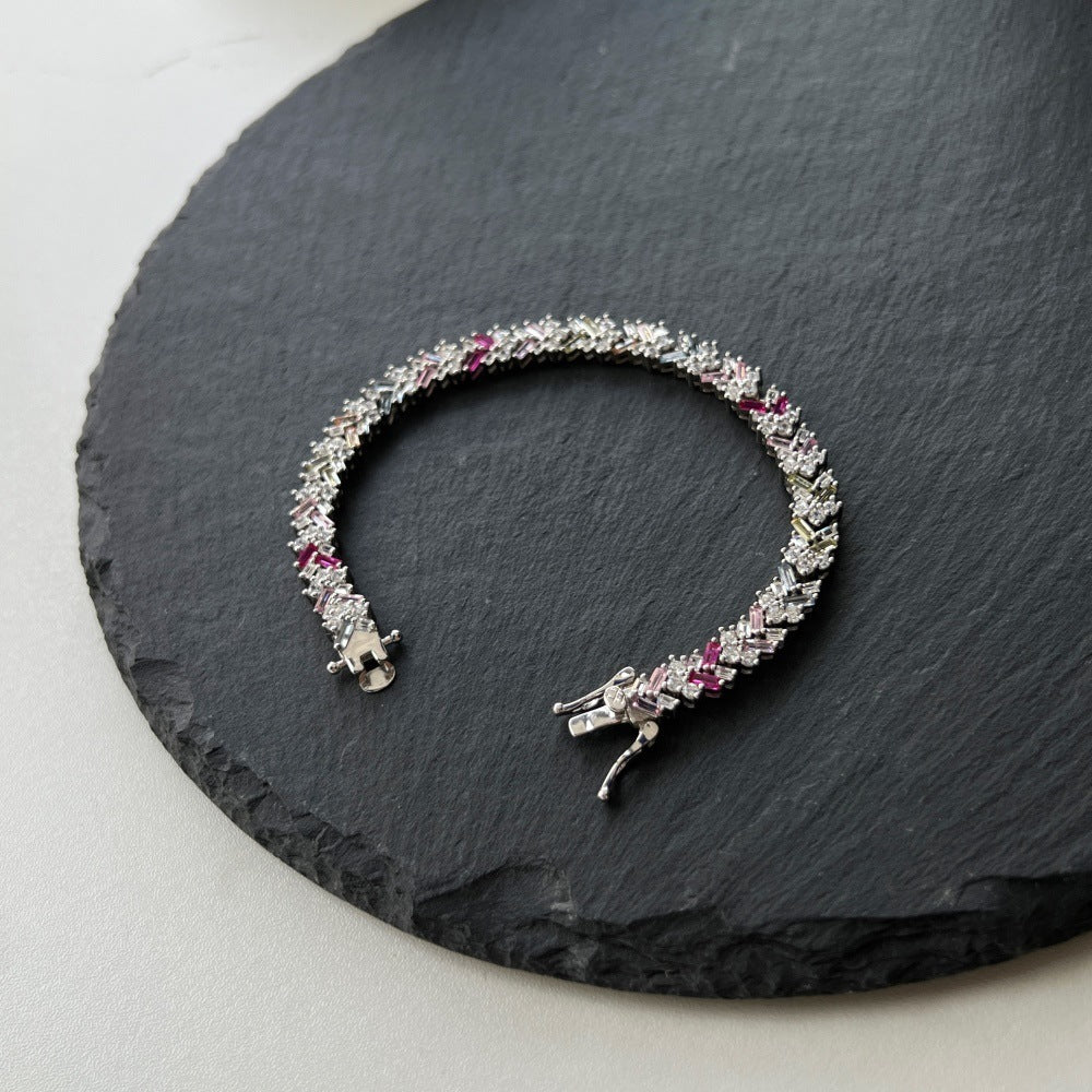 S925 Sterling Silver Women's Bracelet Dopamine Color Zirconium