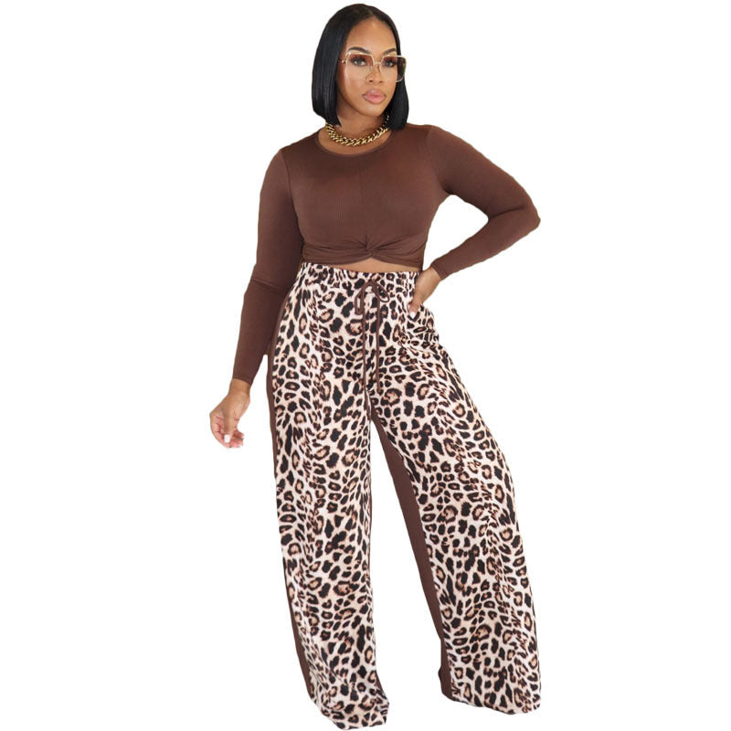 Leopard Print Wide Leg Pants Suit