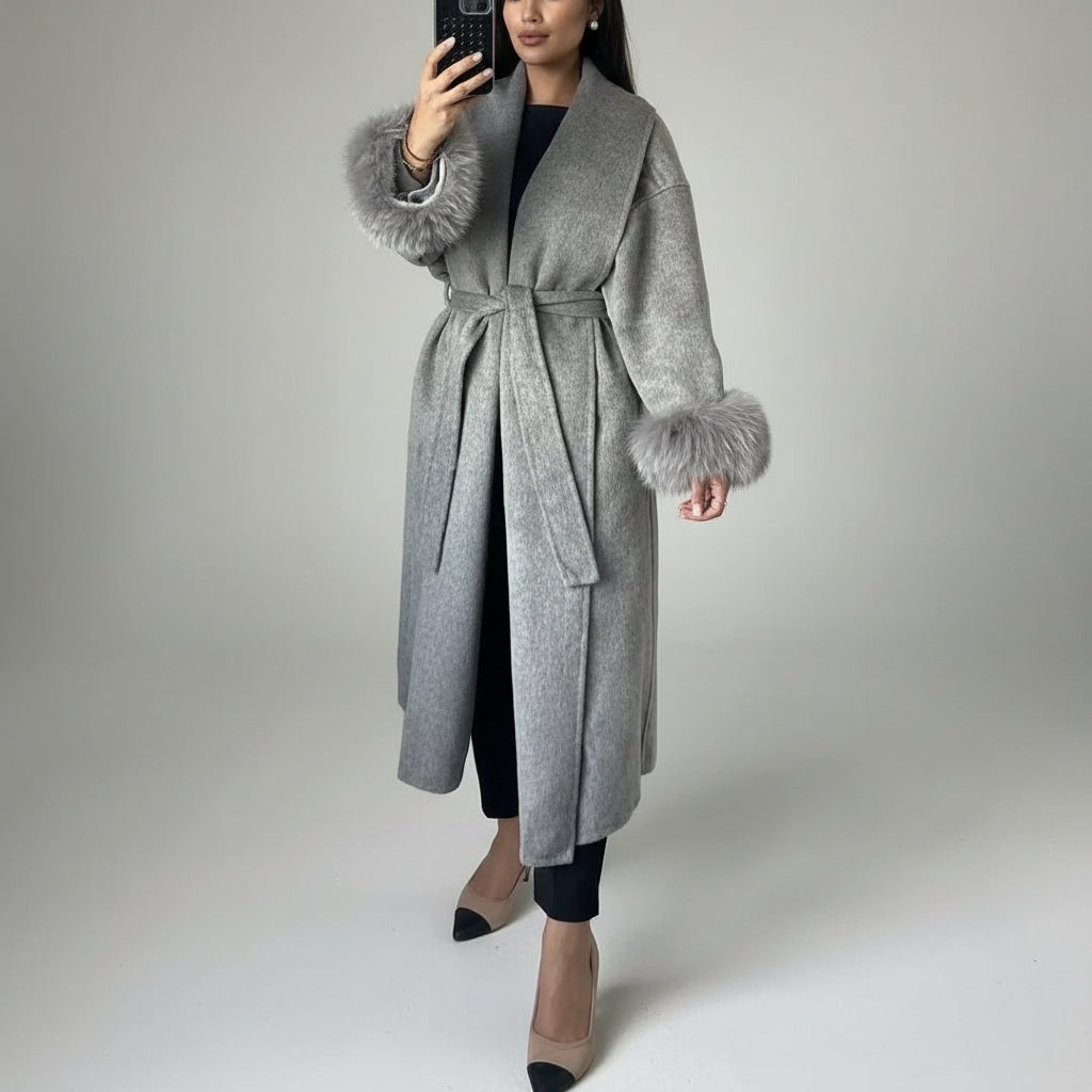 Autumn And Winter Lacing Cuff Woolen Coat