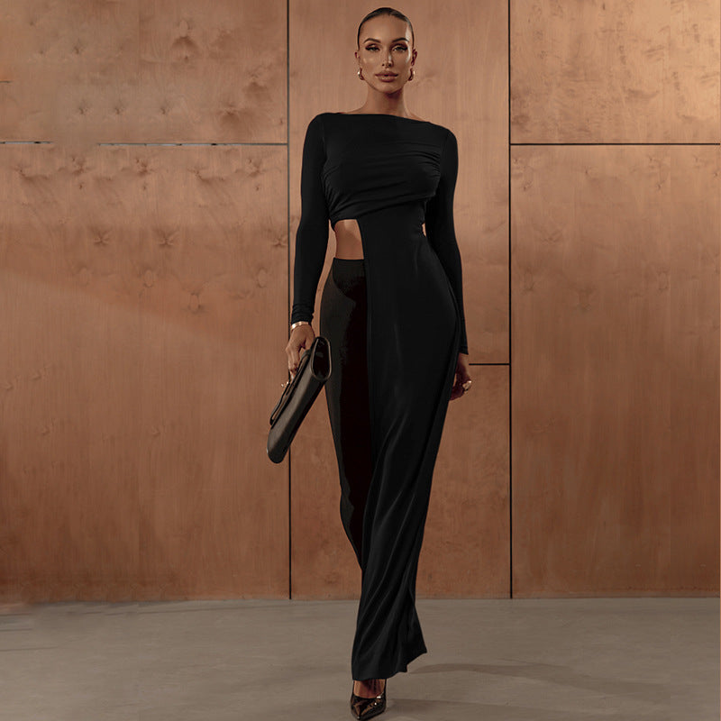 Cool Strap Top Slim Fit Round Neck Long Sleeves T-shirt