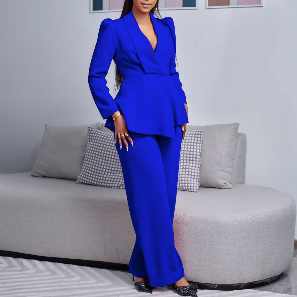 Ruffled Long-sleeved Top Wide-leg Pants Suit