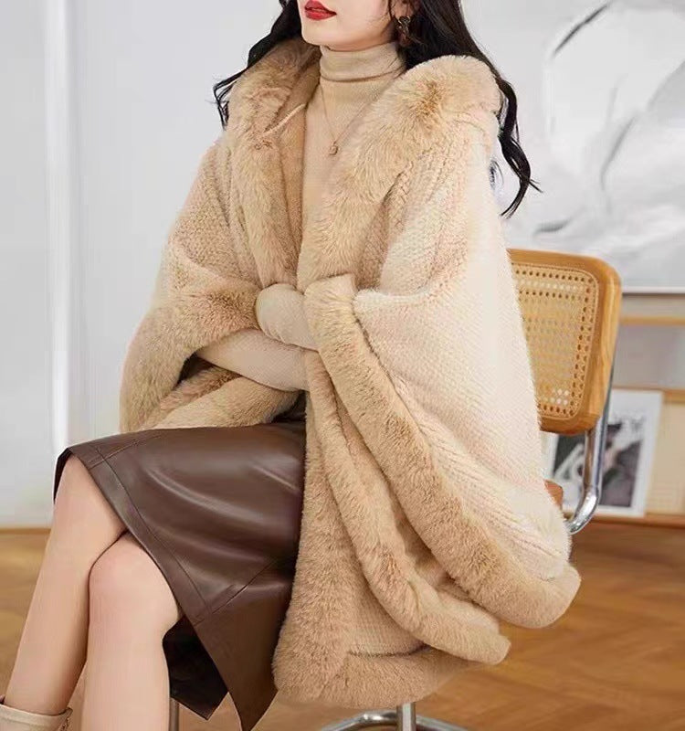 Shawl Outer Match Cloak Fleece-lined Thickened Imitation Fur Collar Cape And Shawl Coat