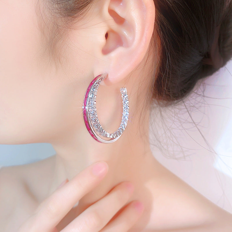 European And American Style Silver Needle Earrings With Zirconia, Light Luxury And High-end Fashion Sense