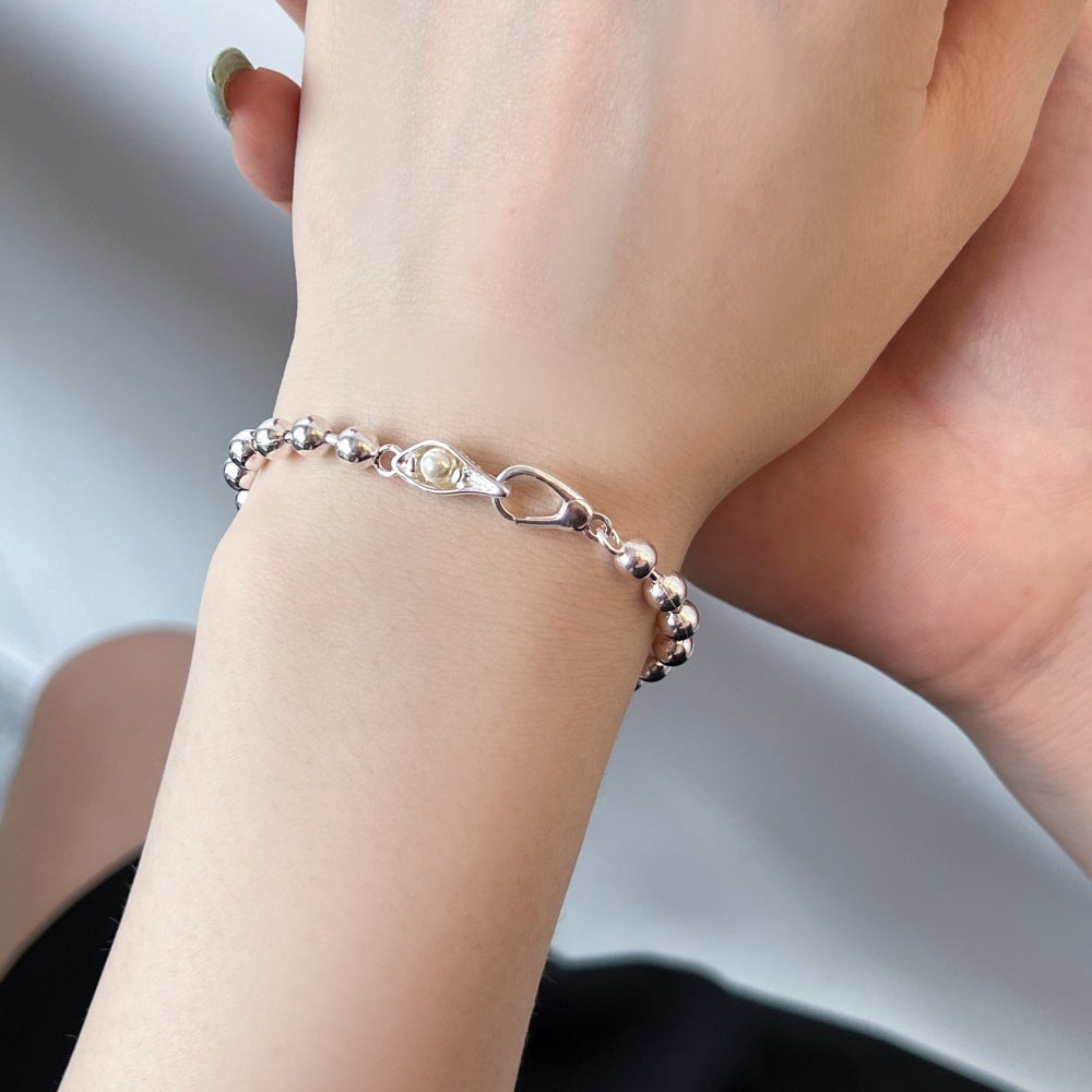 S925 Sterling Silver Bracelet Women's Simple Ball Bead Chain Pearl