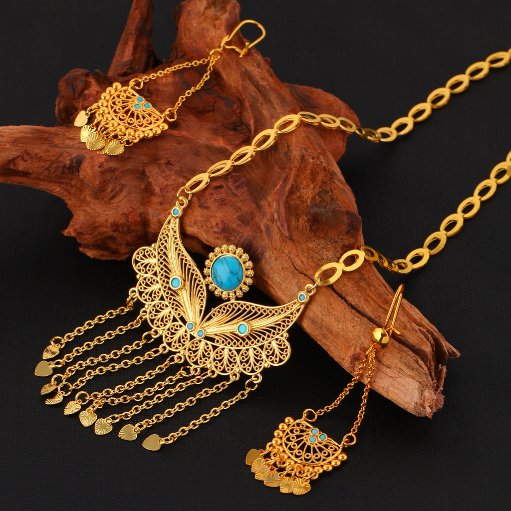 3pcs Fashionable And Personalized Water Droplet Tassel Copper Plated 18k Gold Women's Necklace And Earring Set, Suitable For Parties And Gifts, Daily Wear