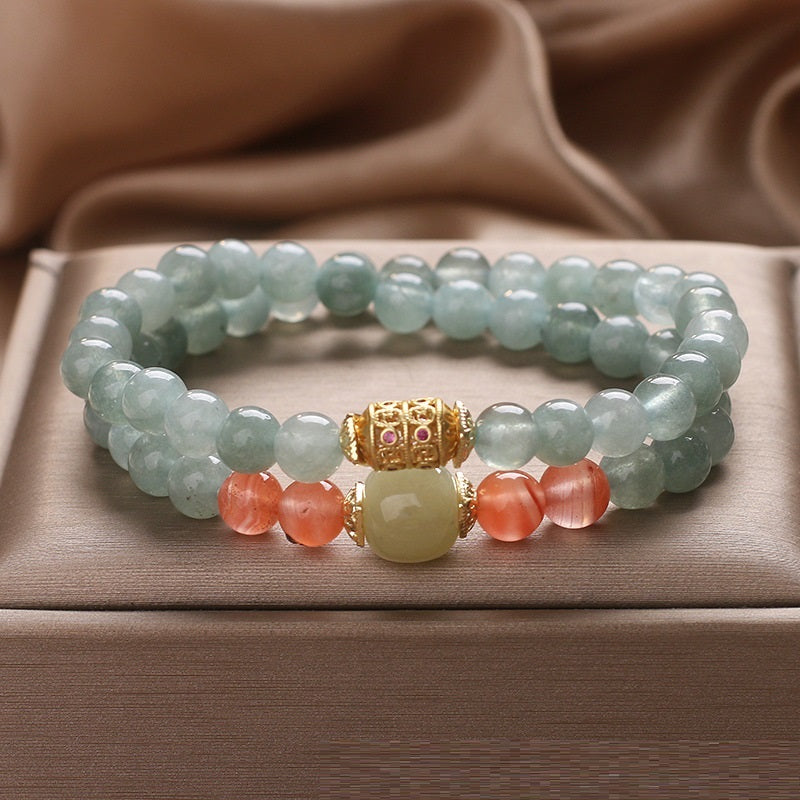 New Chinese Style Oil Green Jade Southern Red Agate Beaded Bracelet