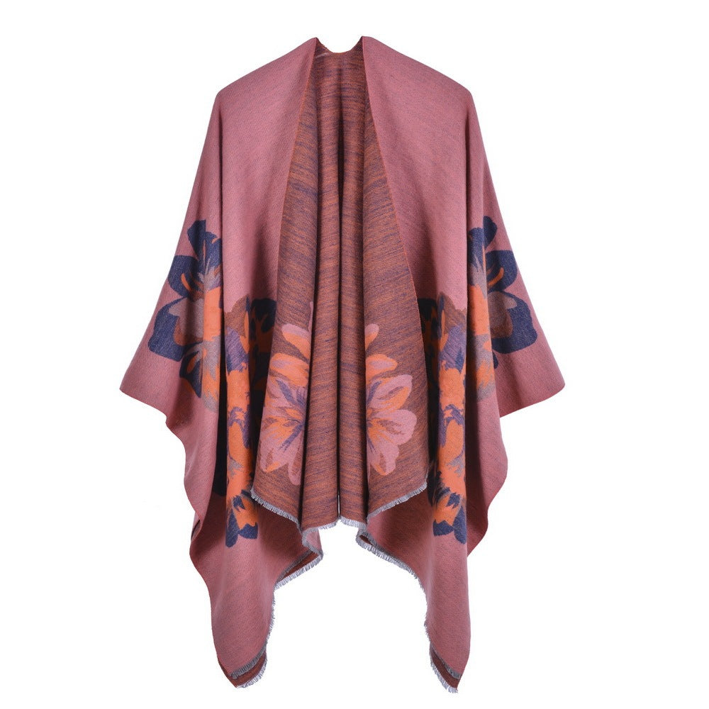 European And American Fashion Jacquard Split Thickened Warm Split Shawl