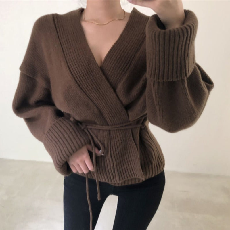 Autumn And Winter Lazy Wind Net Infrared Wear V-neck Knitted Cardigan Sweater