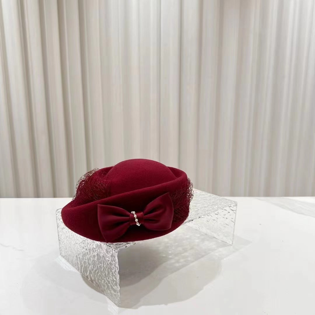 Hepburn Style Autumn And Winter Woolen Shaping Billycock Female French Style