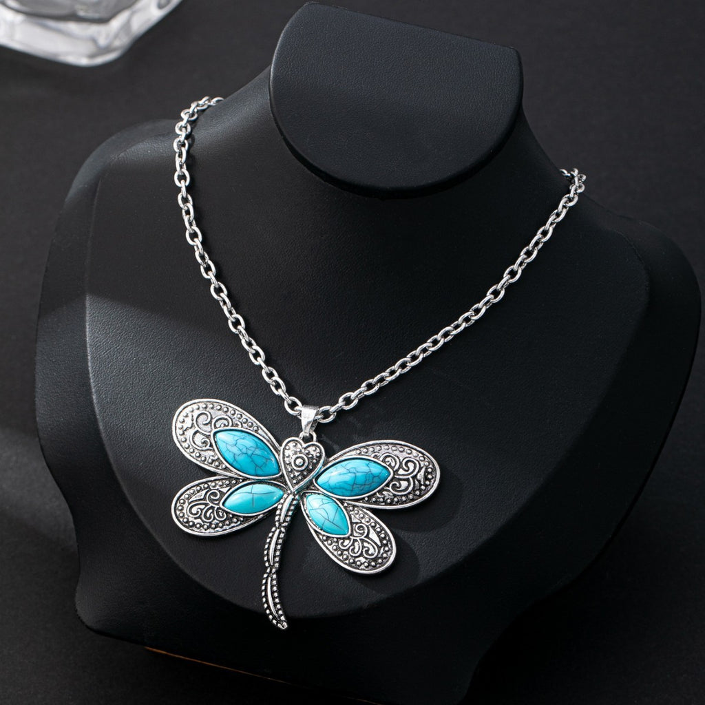 Fashionable Light Luxury Dragonfly Turquoise Pendant Necklace