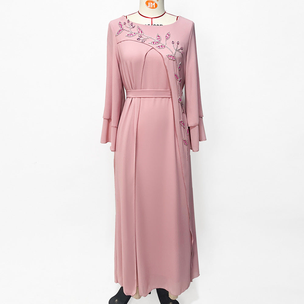 Hand Sewing Drill Asymmetric Double-layer Chiffon Dress